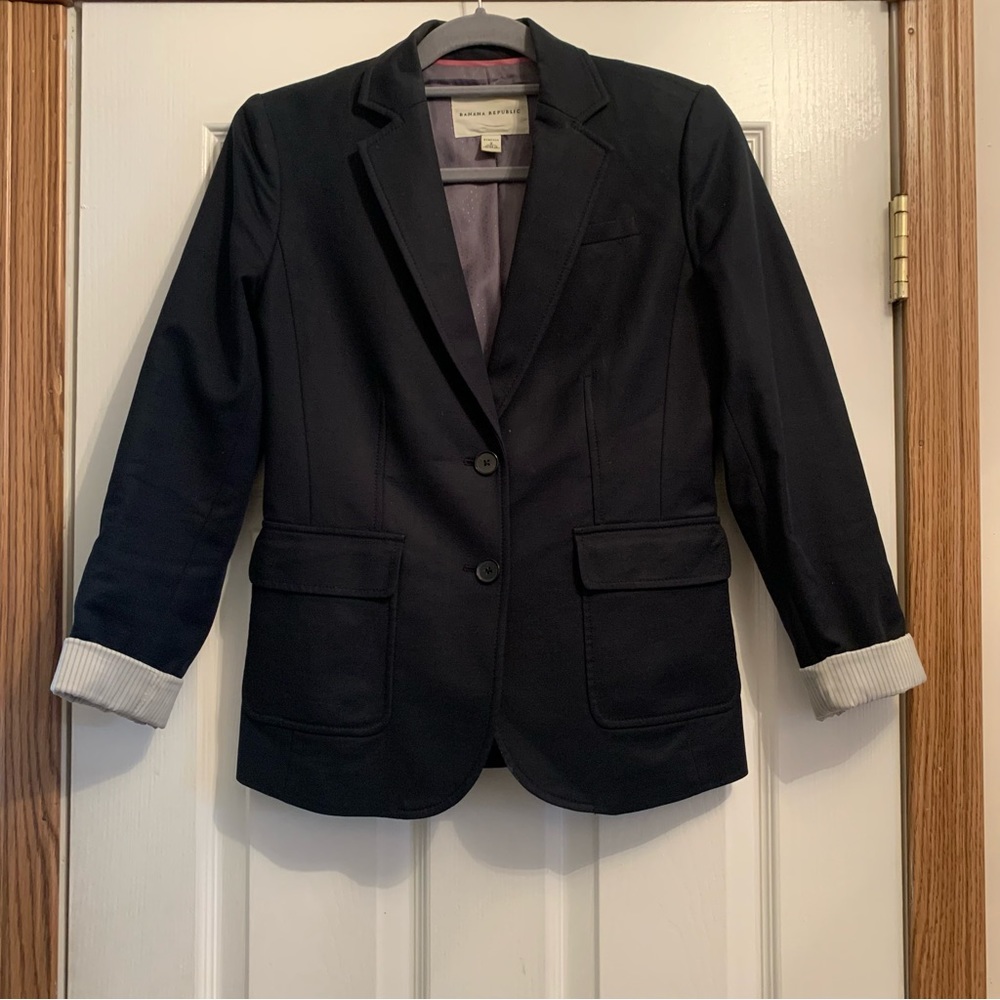 Banana Republic Navy Blazer with Pinstripe cuffs